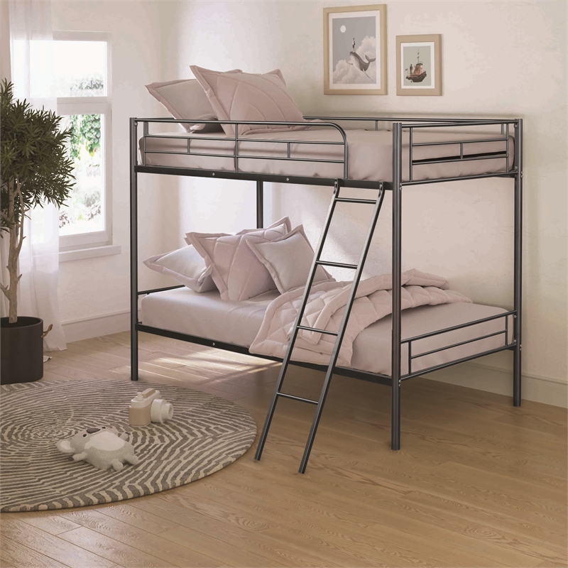 Furniture of America Damentes Metal Twin over Twin Bunk Bed in Black