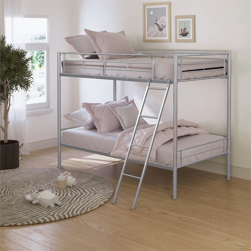 Furniture of America Damentes Metal Twin over Twin Bunk Bed in Silver