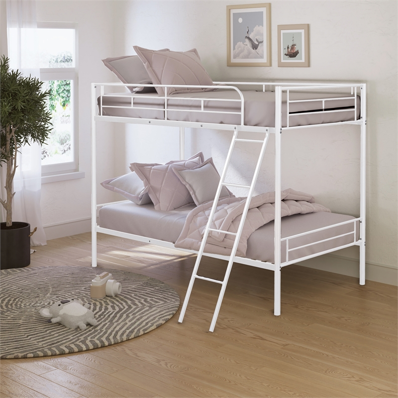 Furniture of America Damentes Metal Twin over Twin Bunk Bed in White