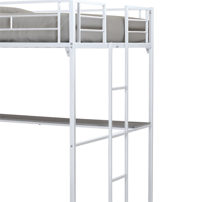 Furniture of America Jaron Metal Full Loft Bed with Attached Ladders in White