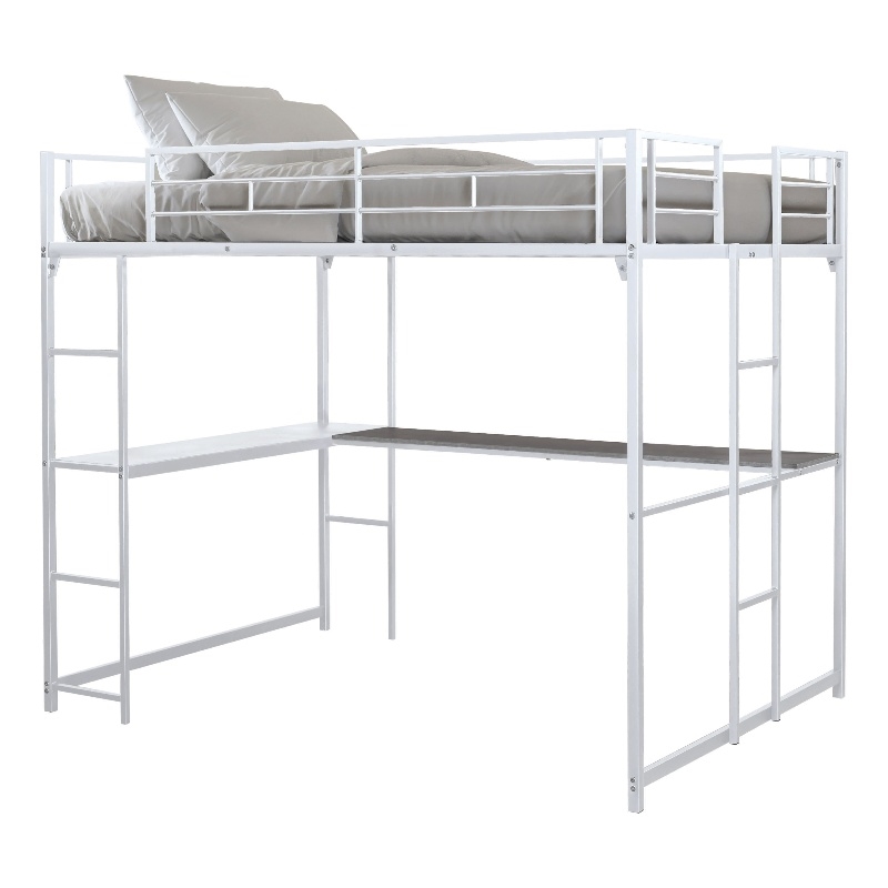 Furniture of America Jaron Metal Full Loft Bed with Attached Ladders in White