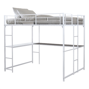 Furniture of America Jaron Metal Full Loft Bed with Attached Ladders in White