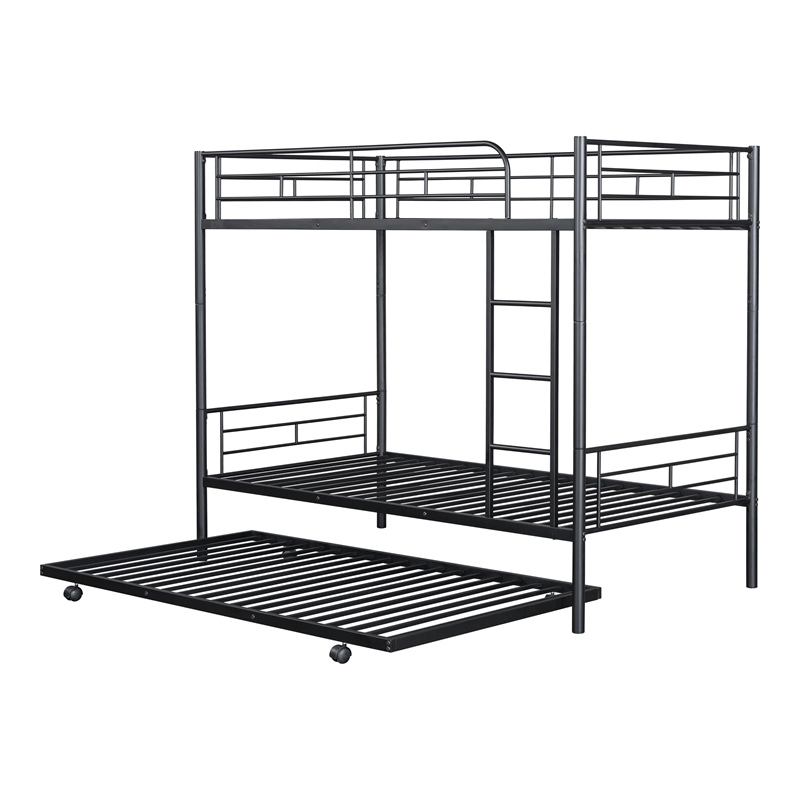 Furniture of America Kurin Metal Twin over Twin Bunk Bed with Trundle in Black