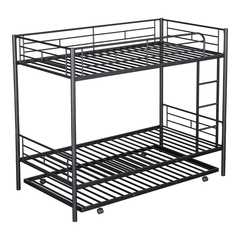 Furniture of America Kurin Metal Twin over Twin Bunk Bed with Trundle in Black