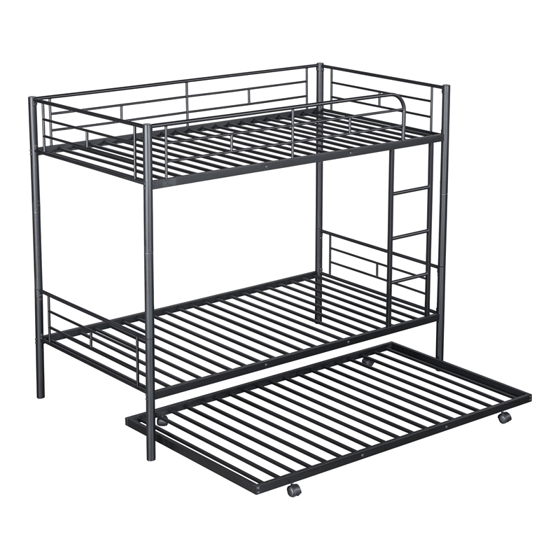 Furniture of America Kurin Metal Twin over Twin Bunk Bed with Trundle in Black
