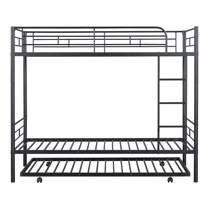 Furniture of America Kurin Metal Twin over Twin Bunk Bed with Trundle in Black