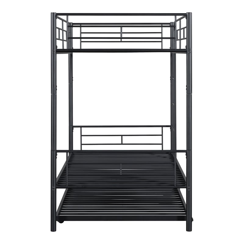 Furniture of America Kurin Metal Twin over Twin Bunk Bed with Trundle in Black