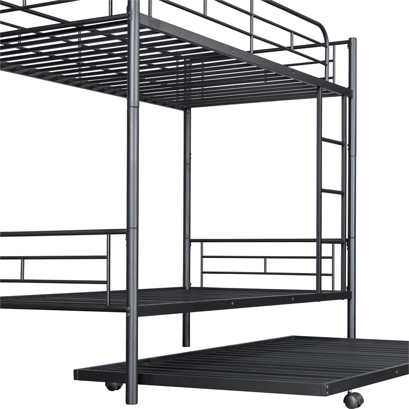 Furniture of America Kurin Metal Twin over Twin Bunk Bed with Trundle in Black