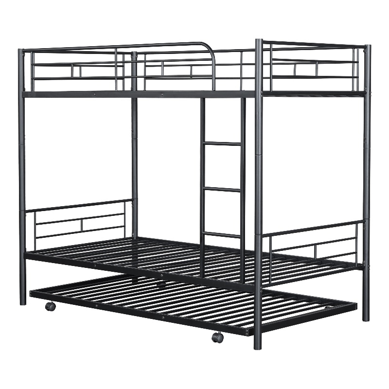 Furniture of America Kurin Metal Twin over Twin Bunk Bed with Trundle in Black