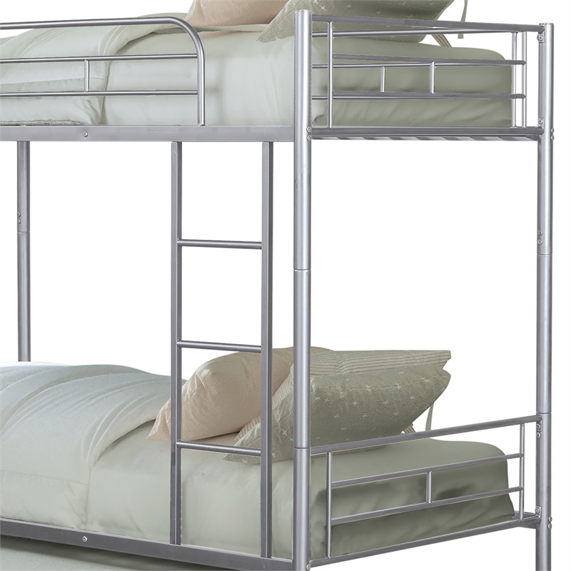Furniture of America Kurin Metal Twin over Twin Bunk Bed with Trundle in Silver