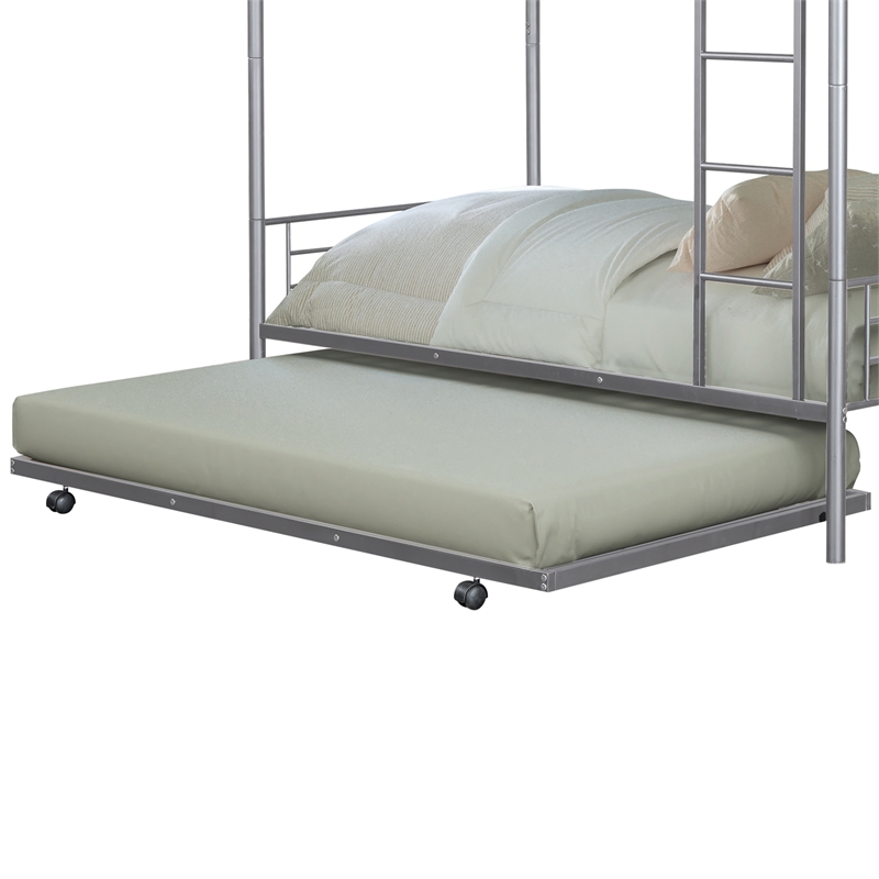 Furniture of America Kurin Metal Twin over Twin Bunk Bed with Trundle in Silver