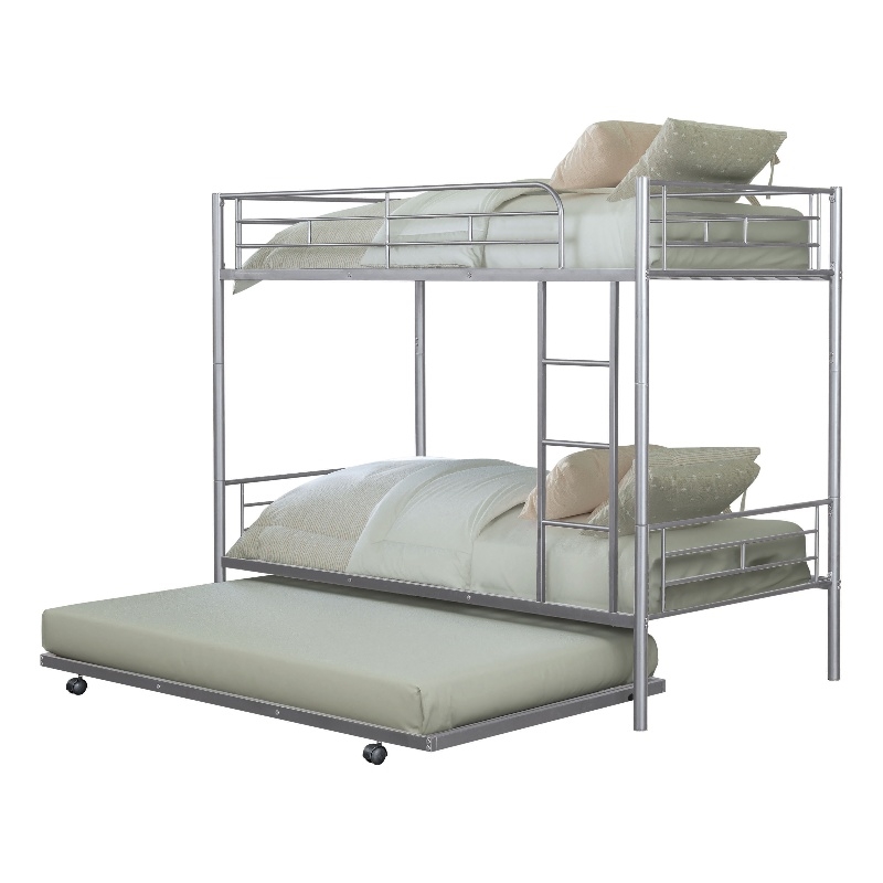 Furniture of America Kurin Metal Twin over Twin Bunk Bed with Trundle in Silver