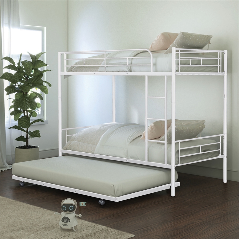 Furniture of America Kurin Metal Twin over Twin Bunk Bed with Trundle in White