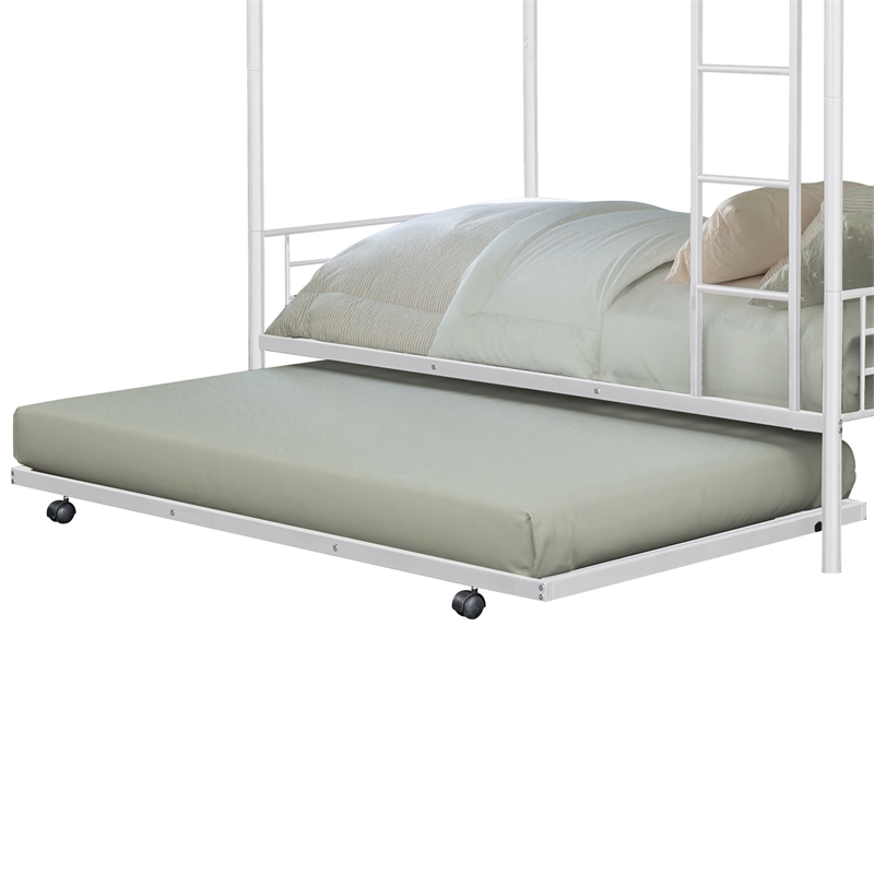 Furniture of America Kurin Metal Twin over Twin Bunk Bed with Trundle in White