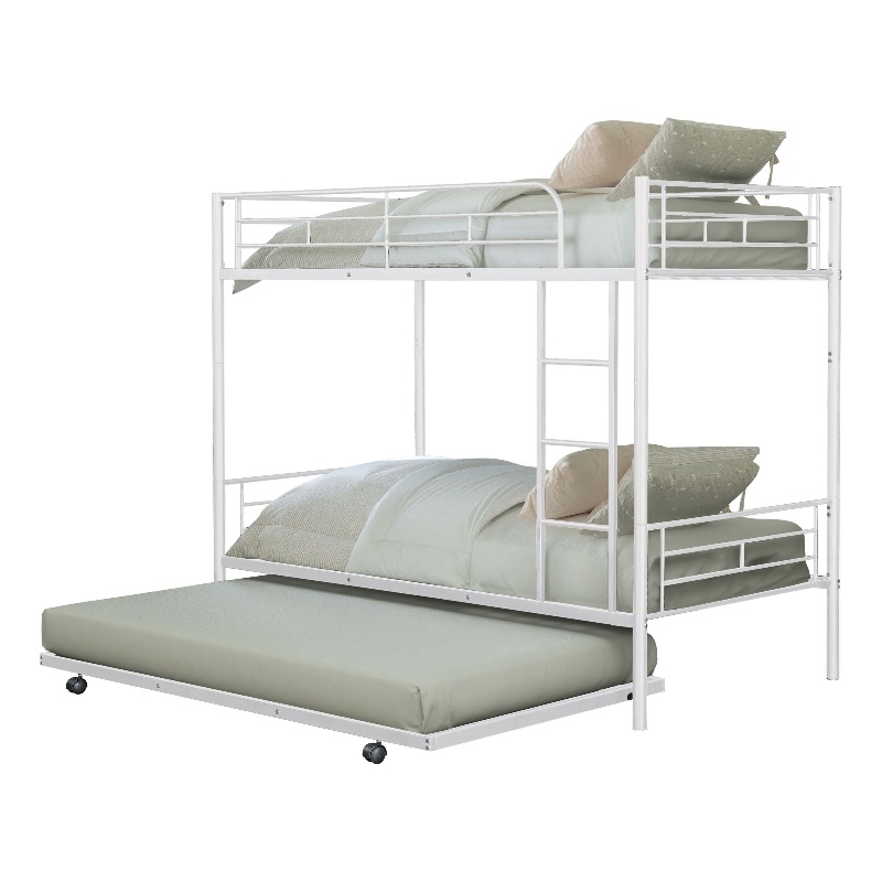 Furniture of America Kurin Metal Twin over Twin Bunk Bed with Trundle in White