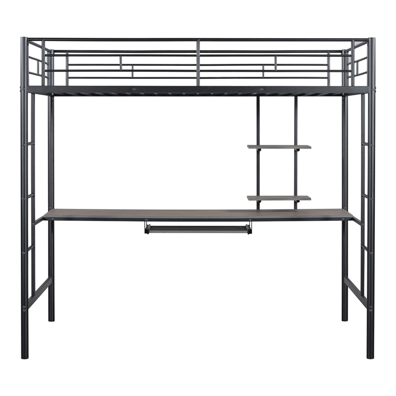 Furniture of America Spaco Metal Twin Loft Bed with Keyboard Tray in Black