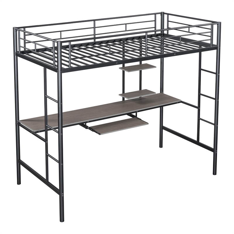 Furniture of America Spaco Metal Twin Loft Bed with Keyboard Tray in Black
