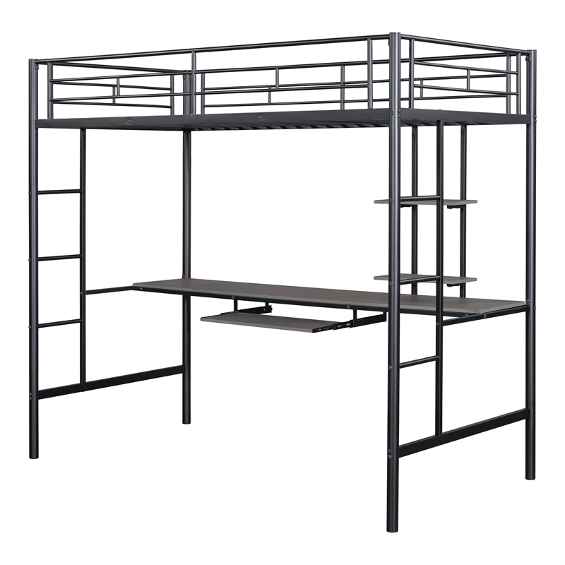 Furniture of America Spaco Metal Twin Loft Bed with Keyboard Tray in Black