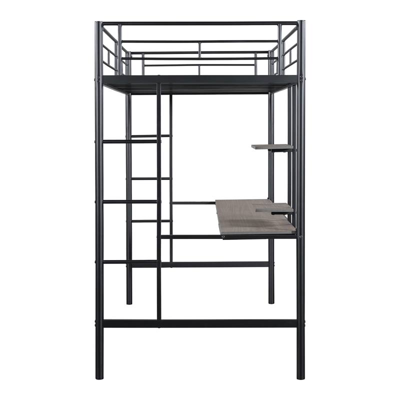 Furniture of America Spaco Metal Twin Loft Bed with Keyboard Tray in Black