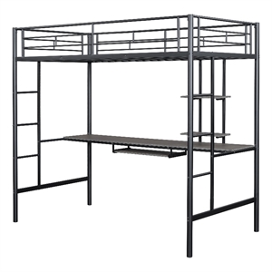Furniture of America Spaco Metal Twin Loft Bed with Keyboard Tray in Black