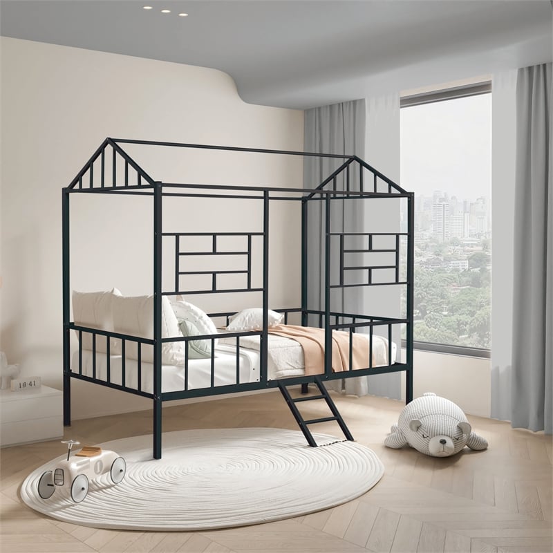 Furniture of America Natte Metal House Design Twin Loft Bed in Black