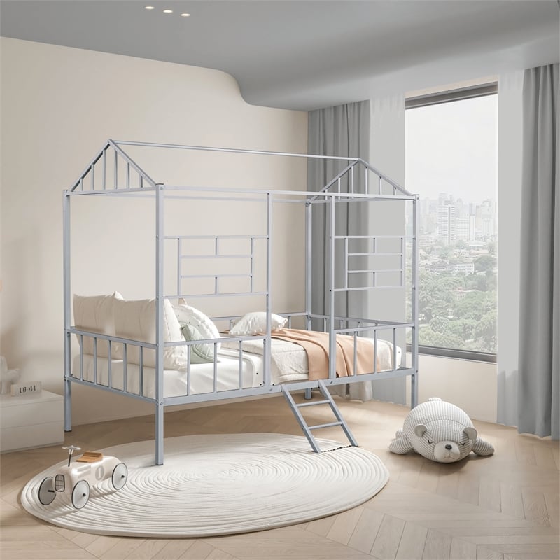 Furniture of America Natte Metal House Design Twin Loft Bed in Silver