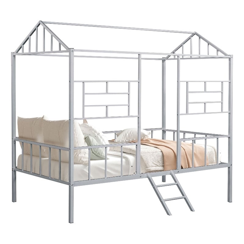 Furniture of America Natte Metal House Design Twin Loft Bed in Silver