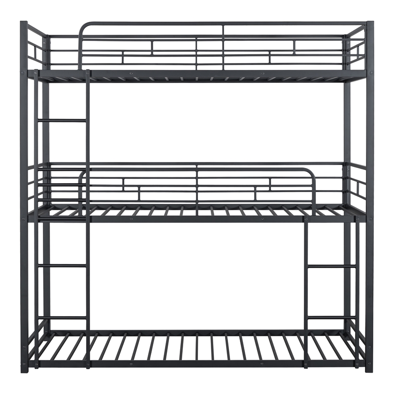Furniture of America Wilsin Metal Triple Twin Bunk Bed with Ladders in Black