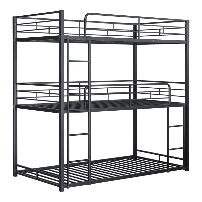 Furniture of America Wilsin Metal Triple Twin Bunk Bed with Ladders in Black