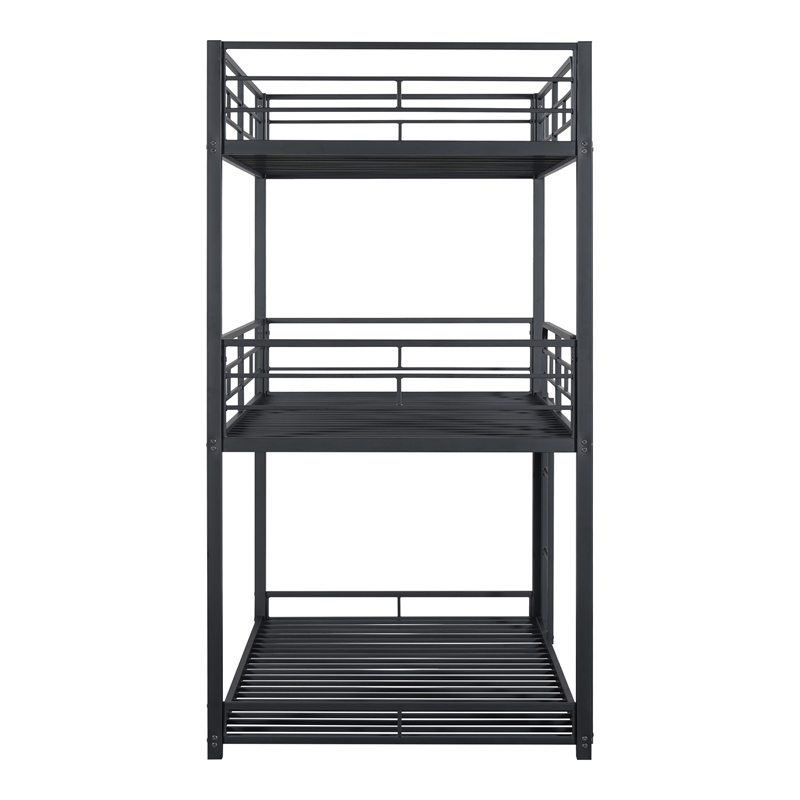Furniture of America Wilsin Metal Triple Twin Bunk Bed with Ladders in Black
