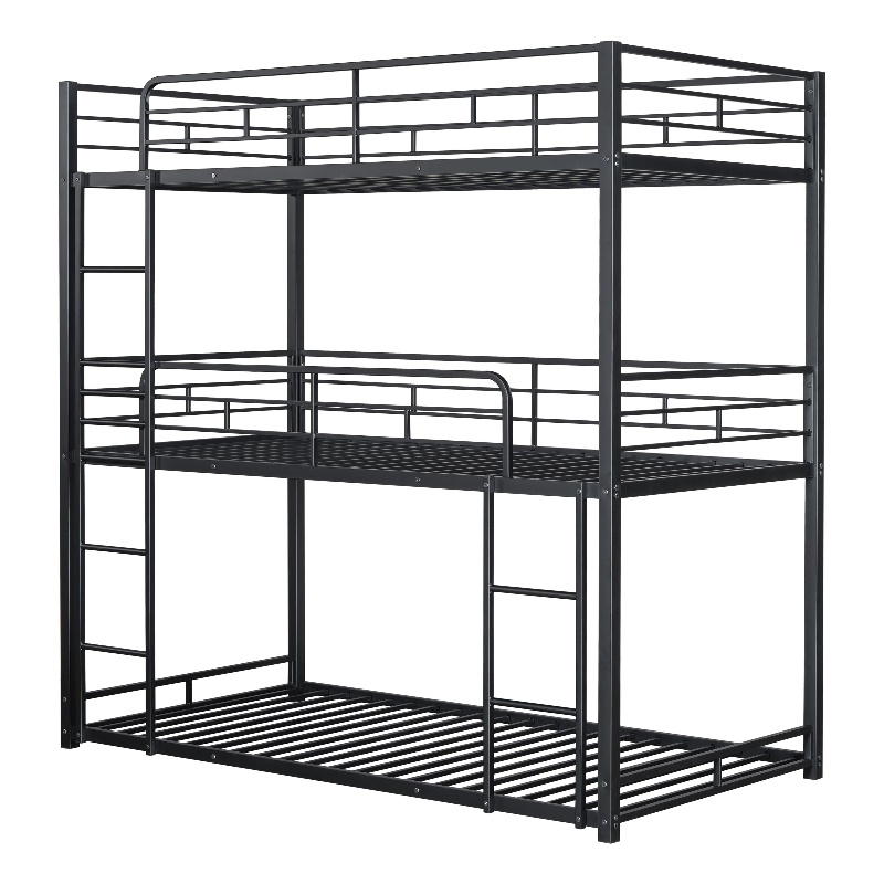 Furniture of America Wilsin Metal Triple Twin Bunk Bed with Ladders in Black