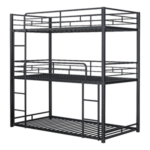 Furniture of America Wilsin Metal Triple Twin Bunk Bed with Ladders in Black