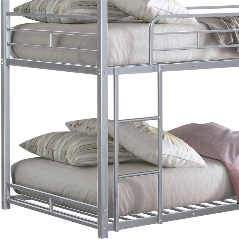 Furniture of America Wilsin Metal Triple Twin Bunk Bed with Ladders in Silver
