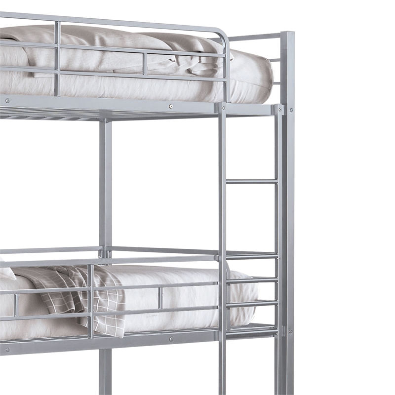 Furniture of America Wilsin Metal Triple Twin Bunk Bed with Ladders in Silver