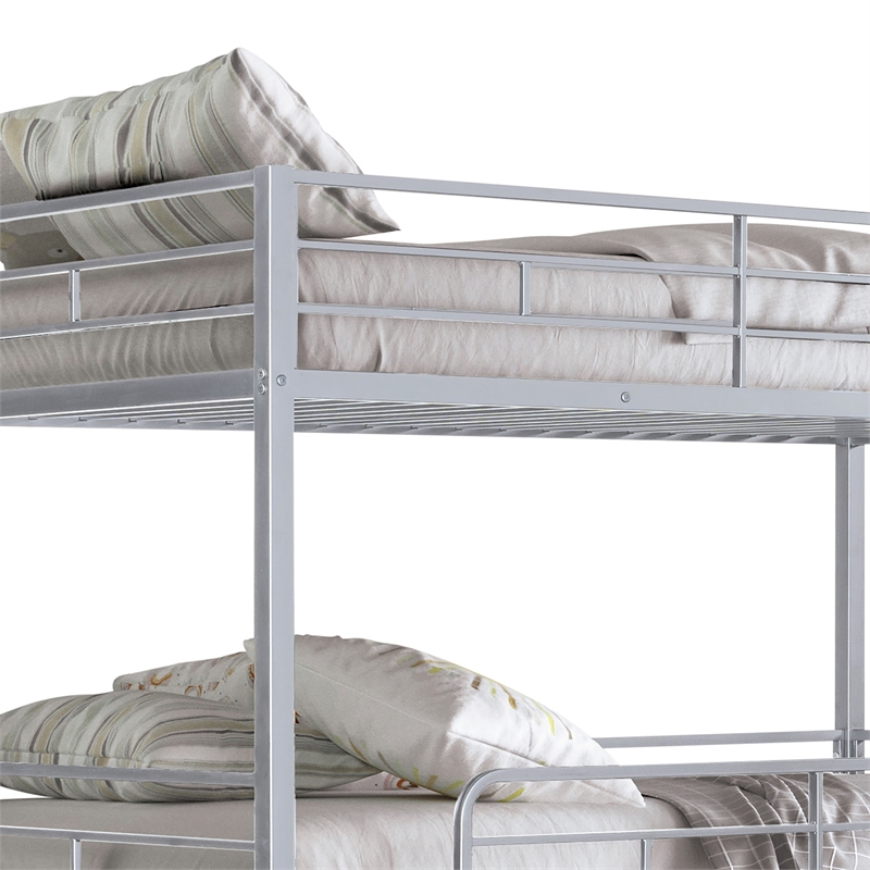 Furniture of America Wilsin Metal Triple Twin Bunk Bed with Ladders in Silver
