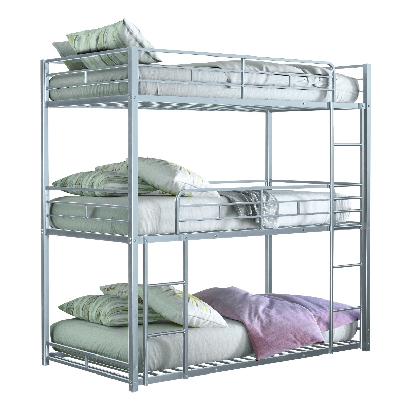 Furniture of America Wilsin Metal Triple Twin Bunk Bed with Ladders in Silver