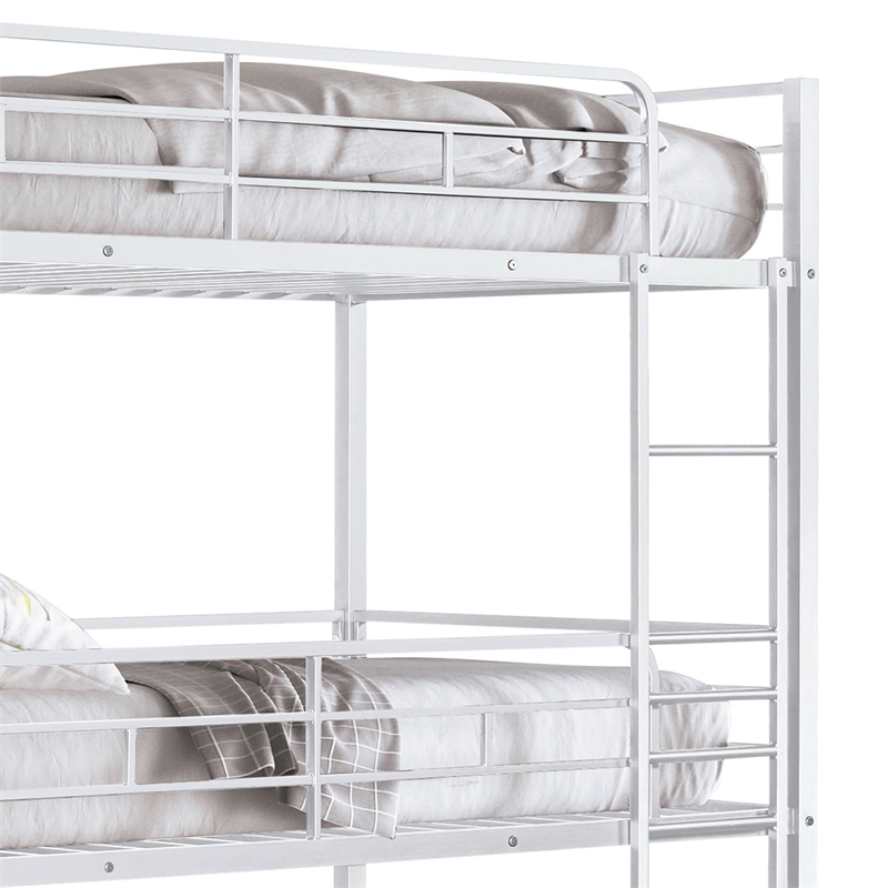 Furniture of America Wilsin Metal Triple Twin Bunk Bed with Ladders in White
