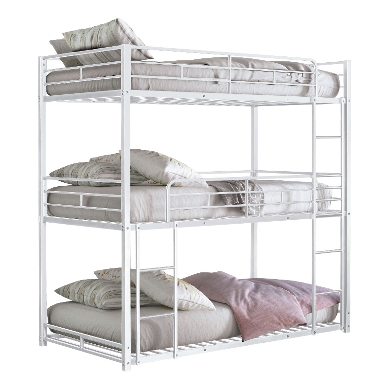Furniture of America Wilsin Metal Triple Twin Bunk Bed with Ladders in White
