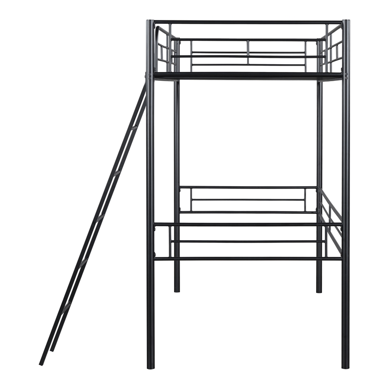 Furniture of America Irona Metal Twin Loft Bed with Angled Ladder in Black