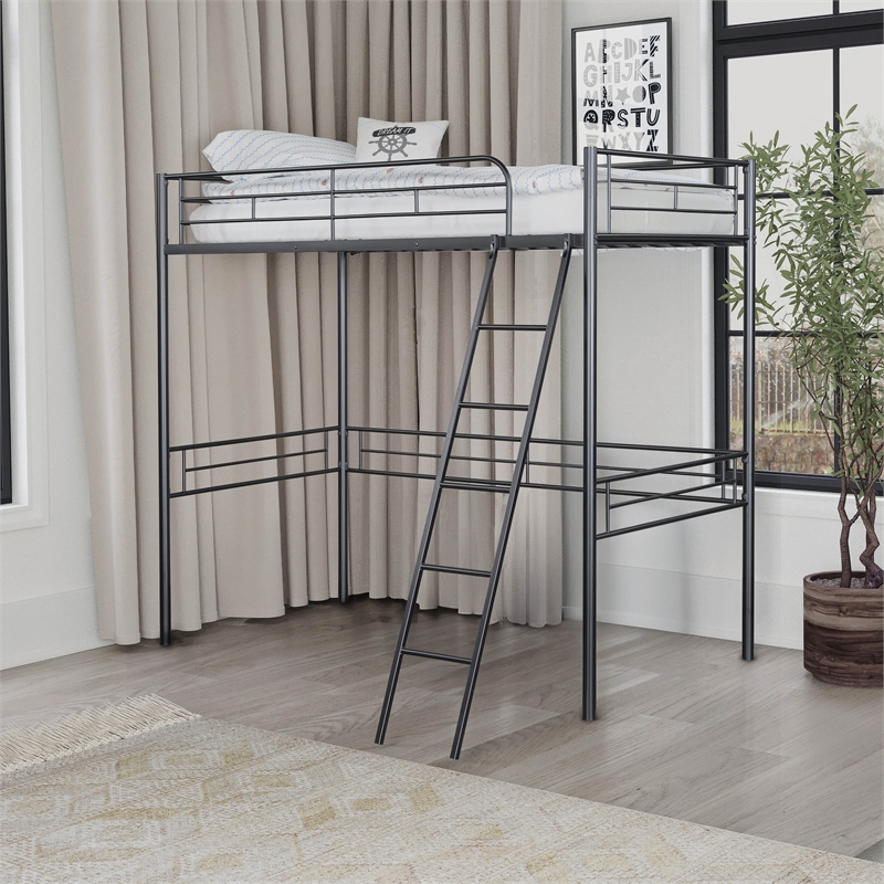 Furniture of America Irona Metal Twin Loft Bed with Angled Ladder in Black