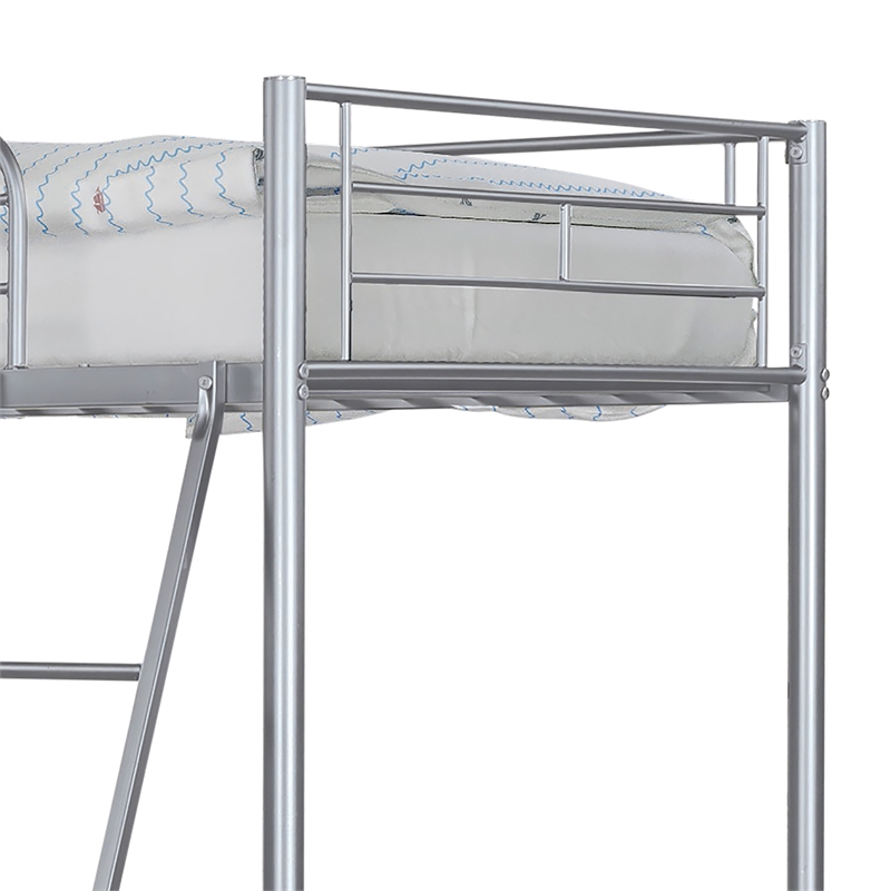Furniture of America Irona Metal Twin Loft Bed with Angled Ladder in Silver