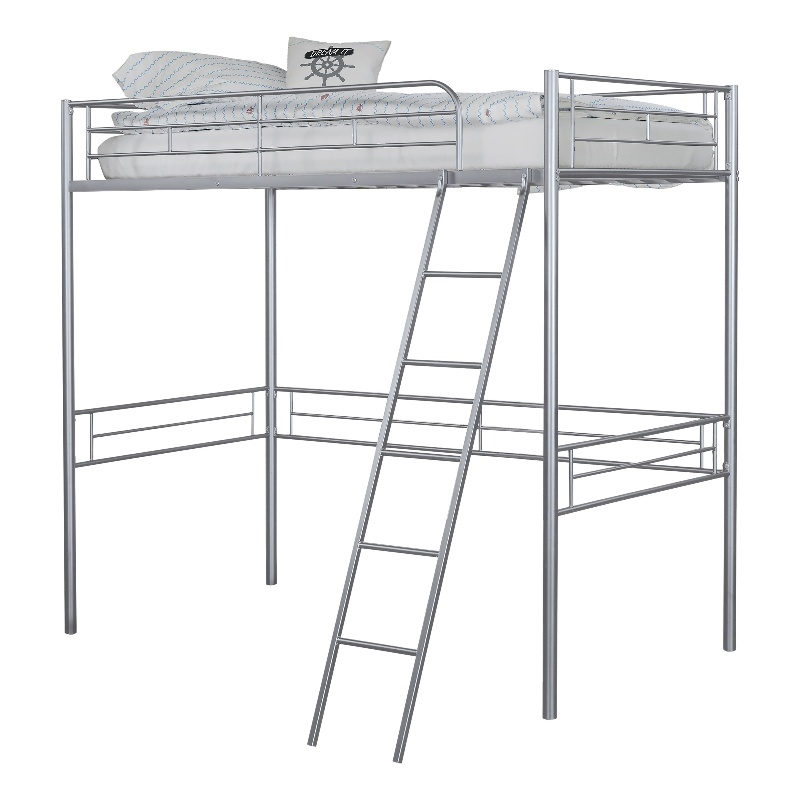 Furniture of America Irona Metal Twin Loft Bed with Angled Ladder in Silver