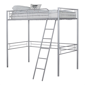 Furniture of America Irona Metal Twin Loft Bed with Angled Ladder in Silver