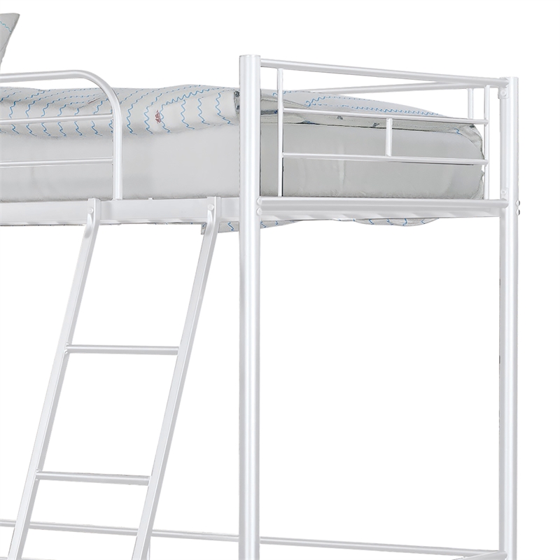 Furniture of America Irona Metal Twin Loft Bed with Angled Ladder in White