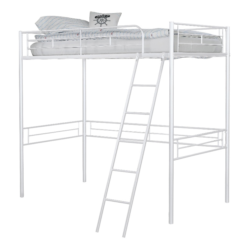 Furniture of America Irona Metal Twin Loft Bed with Angled Ladder in White