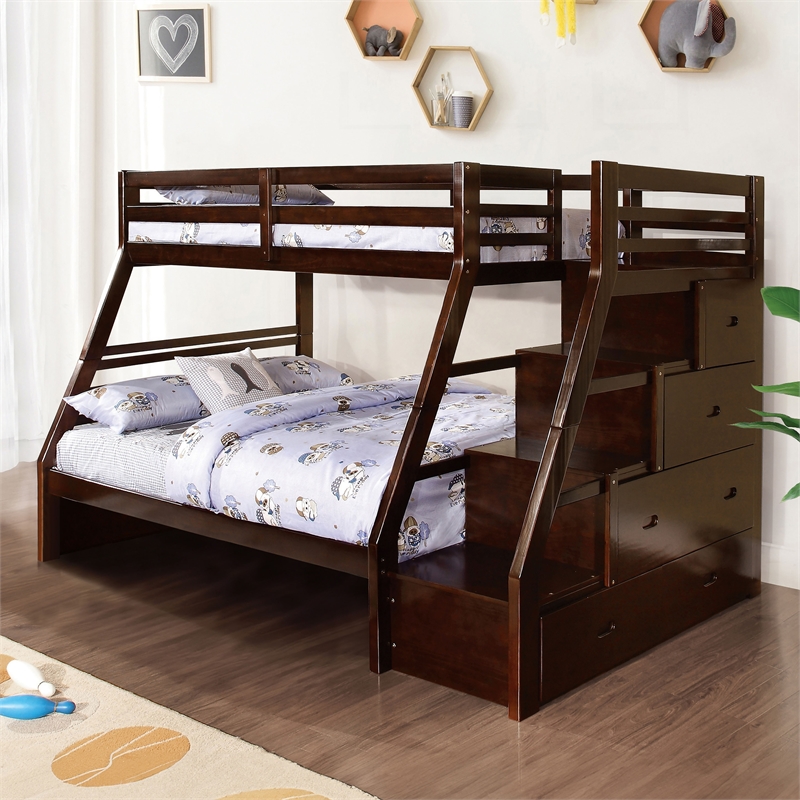 Furniture of America Ollenta Wood 4-Drawer Twin over Full Bunk Bed in Espresso