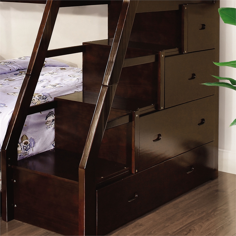 FOA Ollenta 2pc Espresso Wood 4-Drawer Twin over Full Bunk Bed with Trundle Set