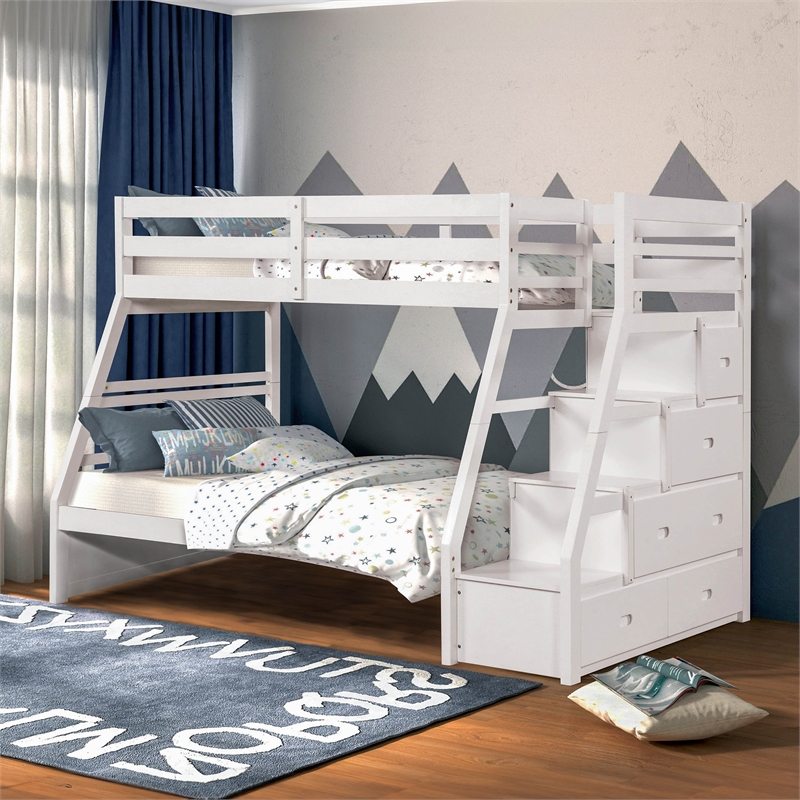 Furniture of America Ollenta Wood 4-Drawer Twin over Full Bunk Bed in White