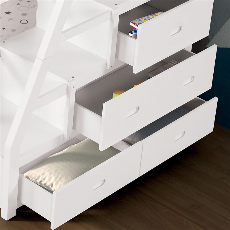 FOA Ollenta 2pc White Wood 4-Drawer Twin over Full Bunk Bed with Trundle Set