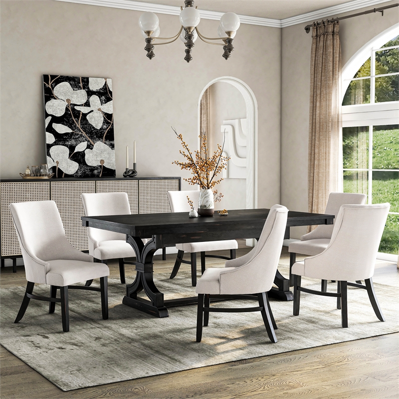 Furniture of America Kindrel Wood 7-Piece Dining Set in Black